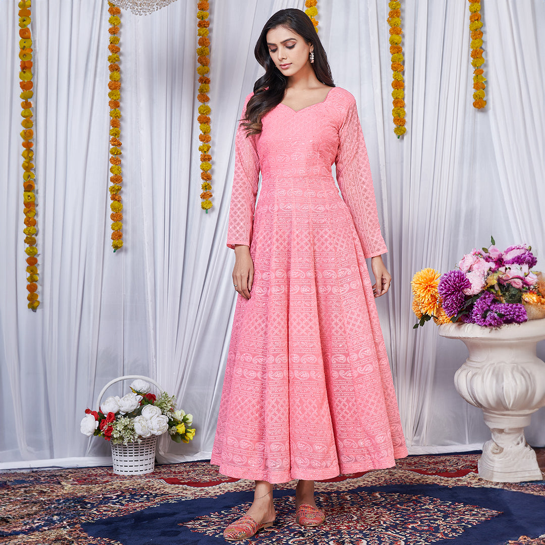 Blush Pink Thread Embroidered Anarkali | Lashkaraa | Pink formal dresses,  Blush pink dresses, Blush dresses